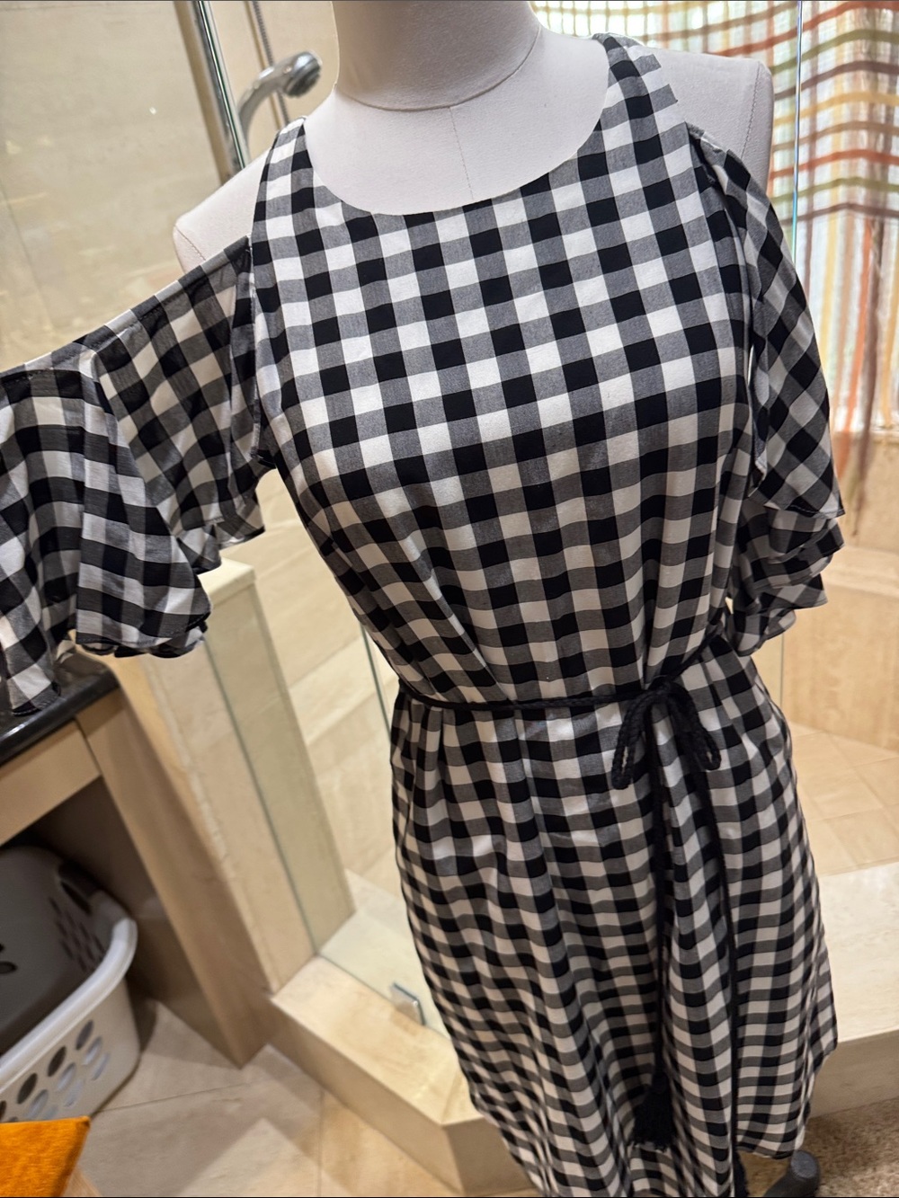 Karen Kane Black and White Gingham Cold-Shoulder Mini Dress